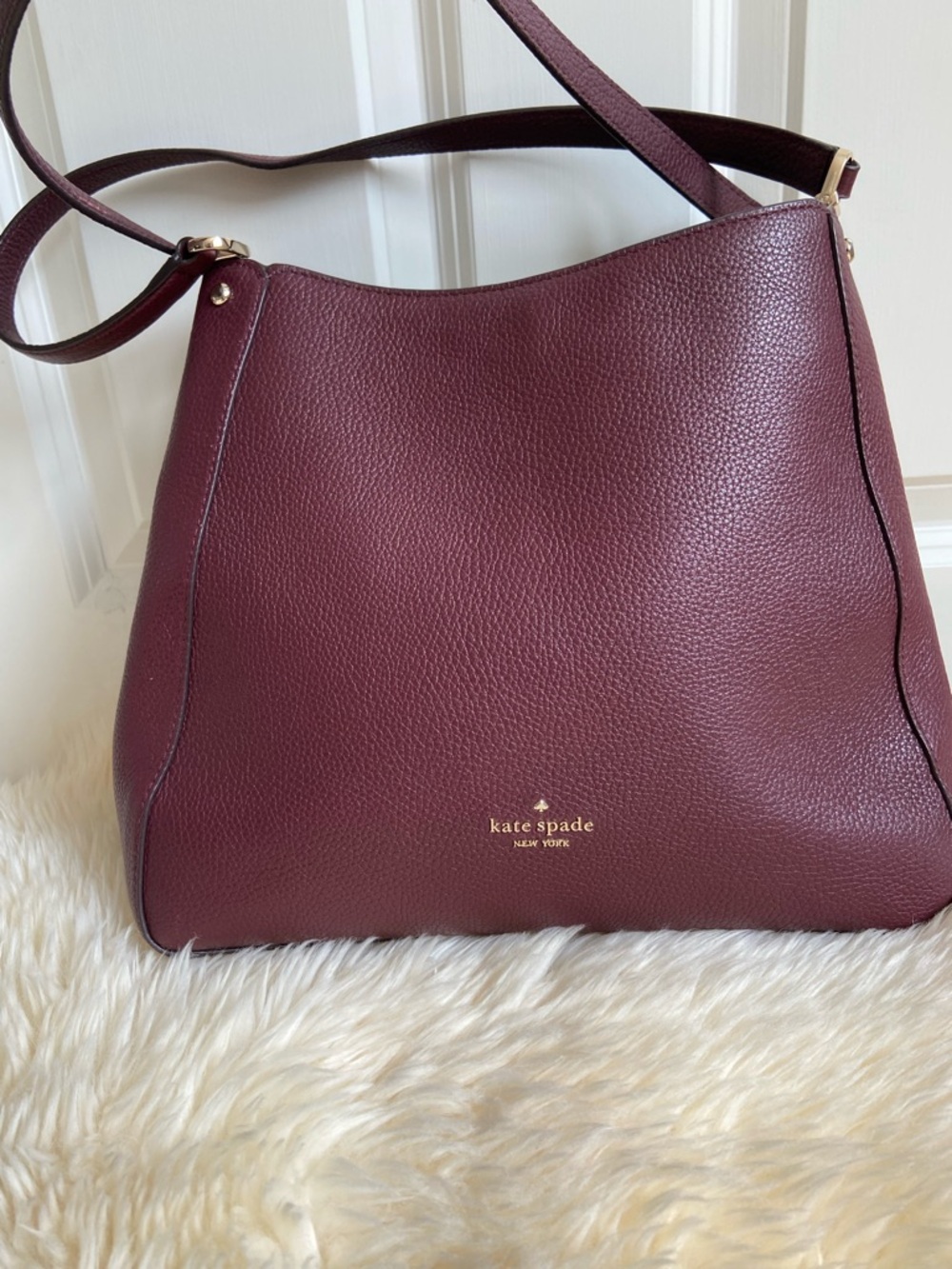 kate spade Pebbled Leather Shoulder Bag in Deep Wine